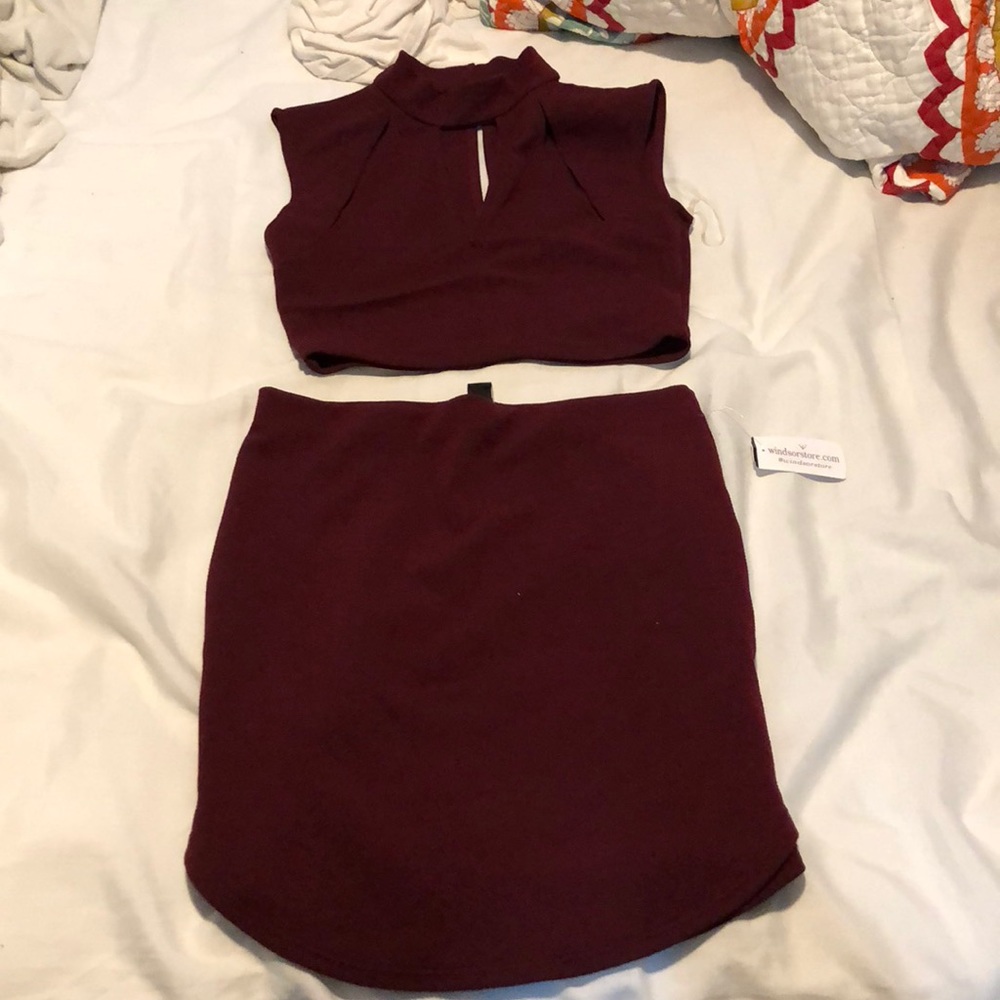 2 piece shirt and skirt Burgundy set